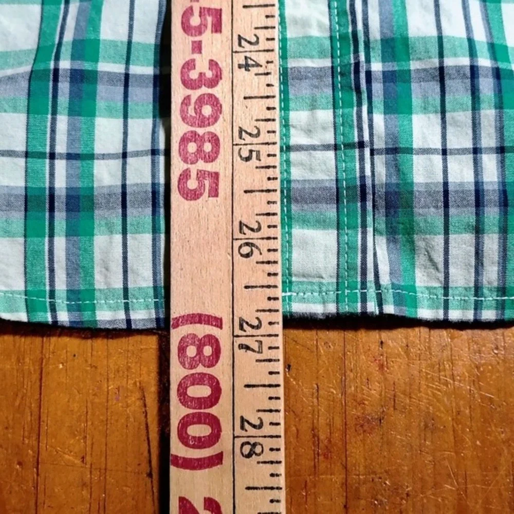 GapKids Boys XXL Short Sleeve‎ Button Up Plaid Shirt Green White Casual